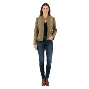 Company Ellen Tracy NWT Faux Suede Embroidered Olive Full Zip Jacket Size 8